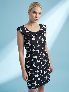 kate spade Black and White Ruffle-Trim Mini Dress